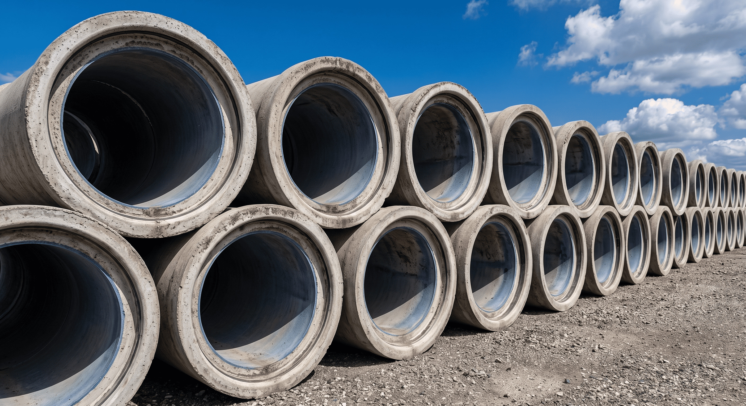Stacked RCC pipes ready for dispatch at Al Noor RCC Pipe Factory