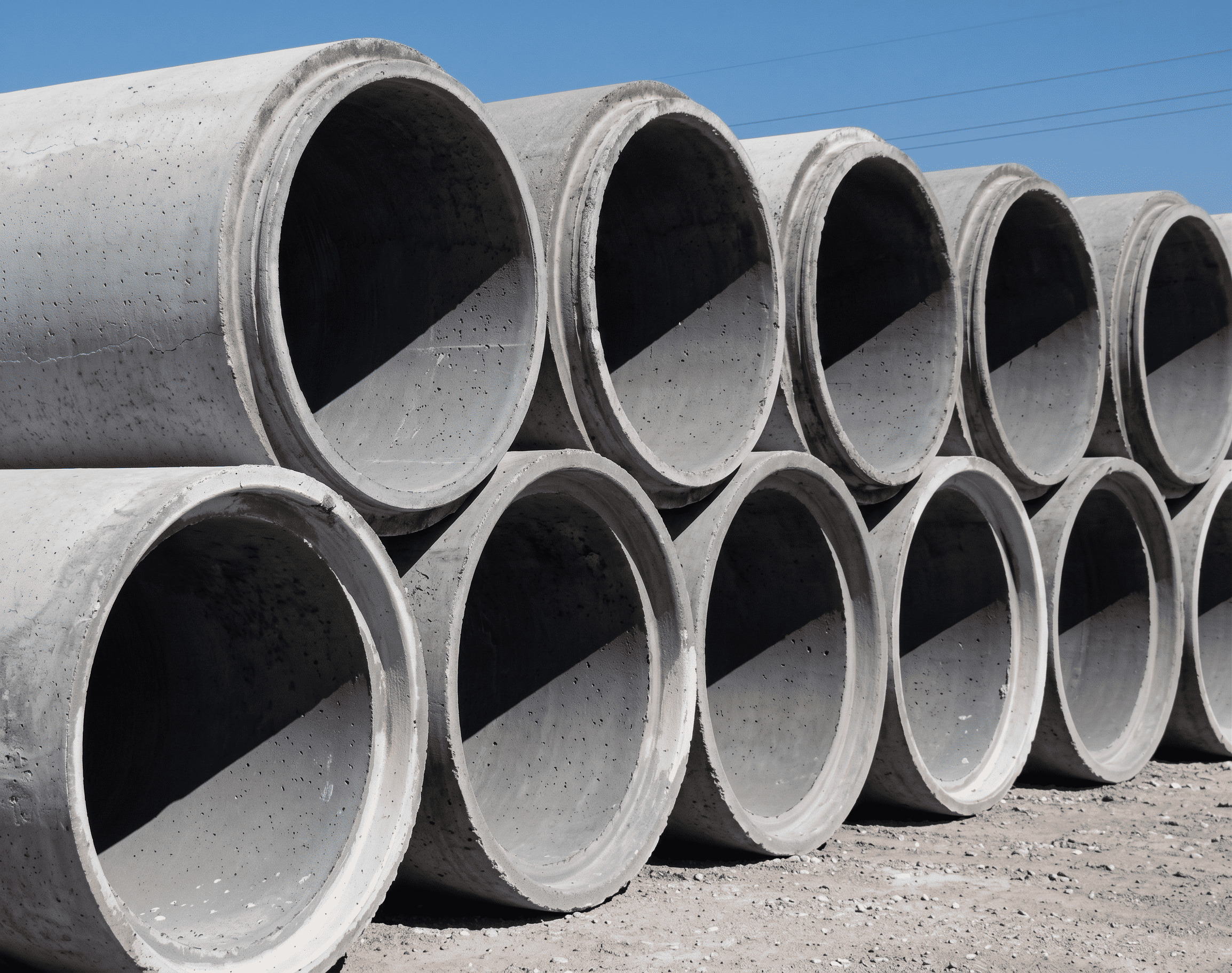 Large diameter RCC pipes stored at the factory yard
